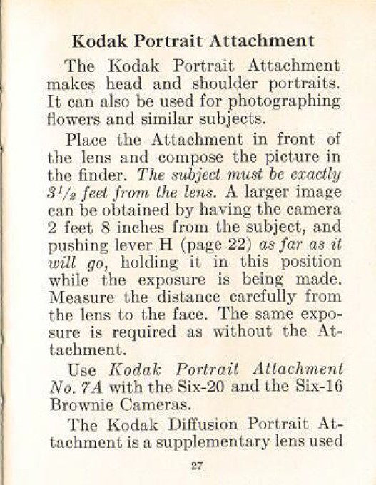 Kodak Six-20 Brownie US Model No.7A Filter Manual